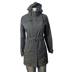 REI Coat Womens XS Gray Belted Hooded Rain Trench Mid Length‎ Outdoor Travel